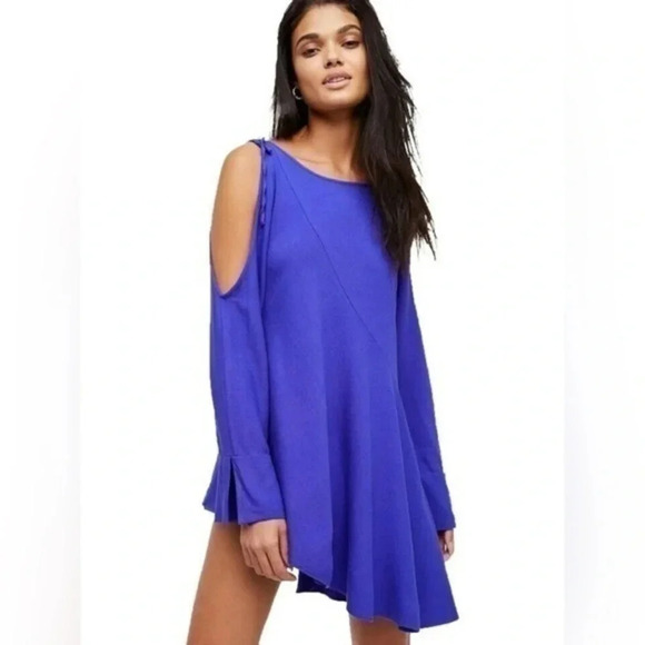 Free People | Purple Clear Skies Cold Shoulder Long Sleeve Tunic Dress Size S - Picture 4 of 4